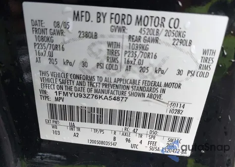 2006 Ford Escape Xlt из США, поврежденный, VIN 1FMYU93Z76KA54877